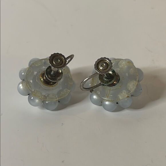 Circular Light Blue Beaded Cluster Clip On Earrings - Picture 2 of 4